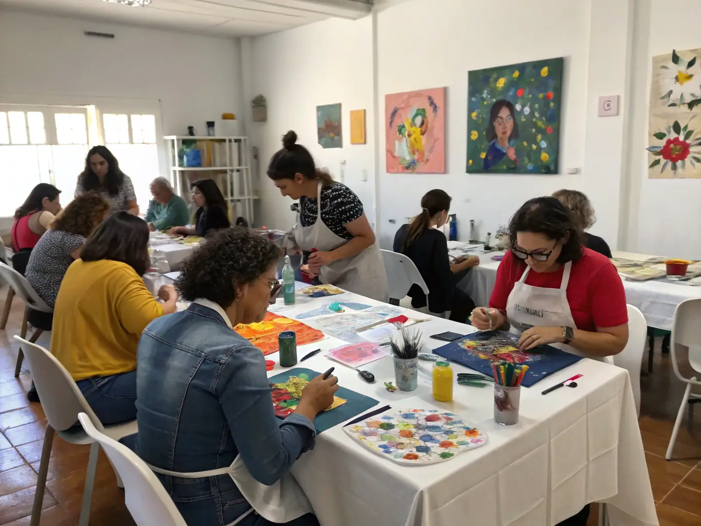 An image of artists participating in a workshop, engaging with mentors and showcasing their work in a collaborative environment, representing the Artist Development Program.
