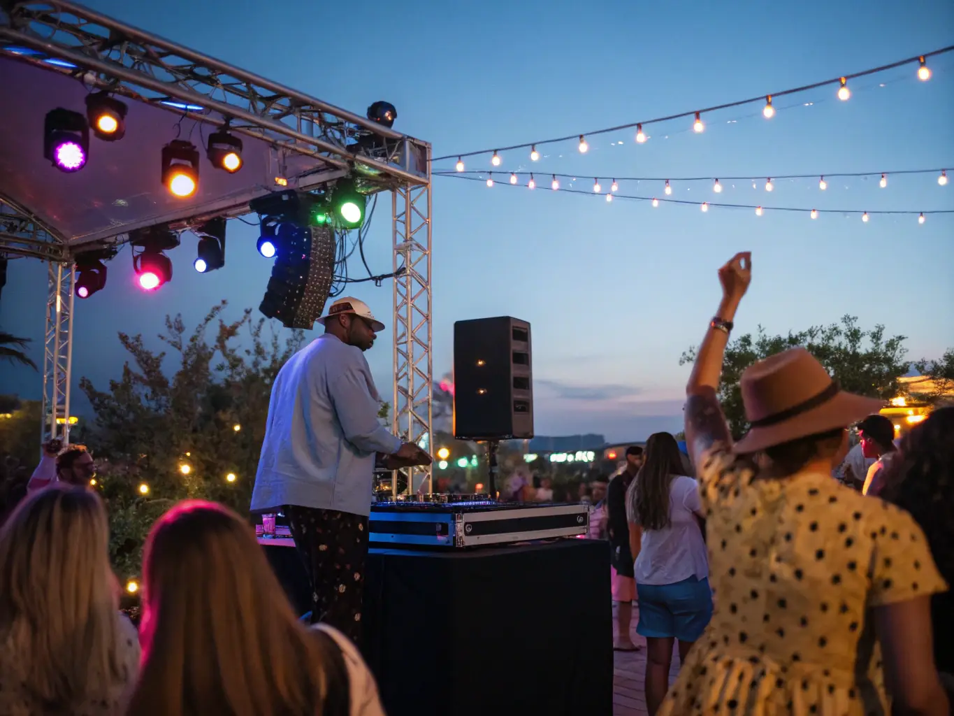 A vibrant scene from a live performance supported by ASS NUCLEAR ZONE, showcasing local artists on stage with dynamic lighting and an engaged audience, capturing the energy and creativity of the event.