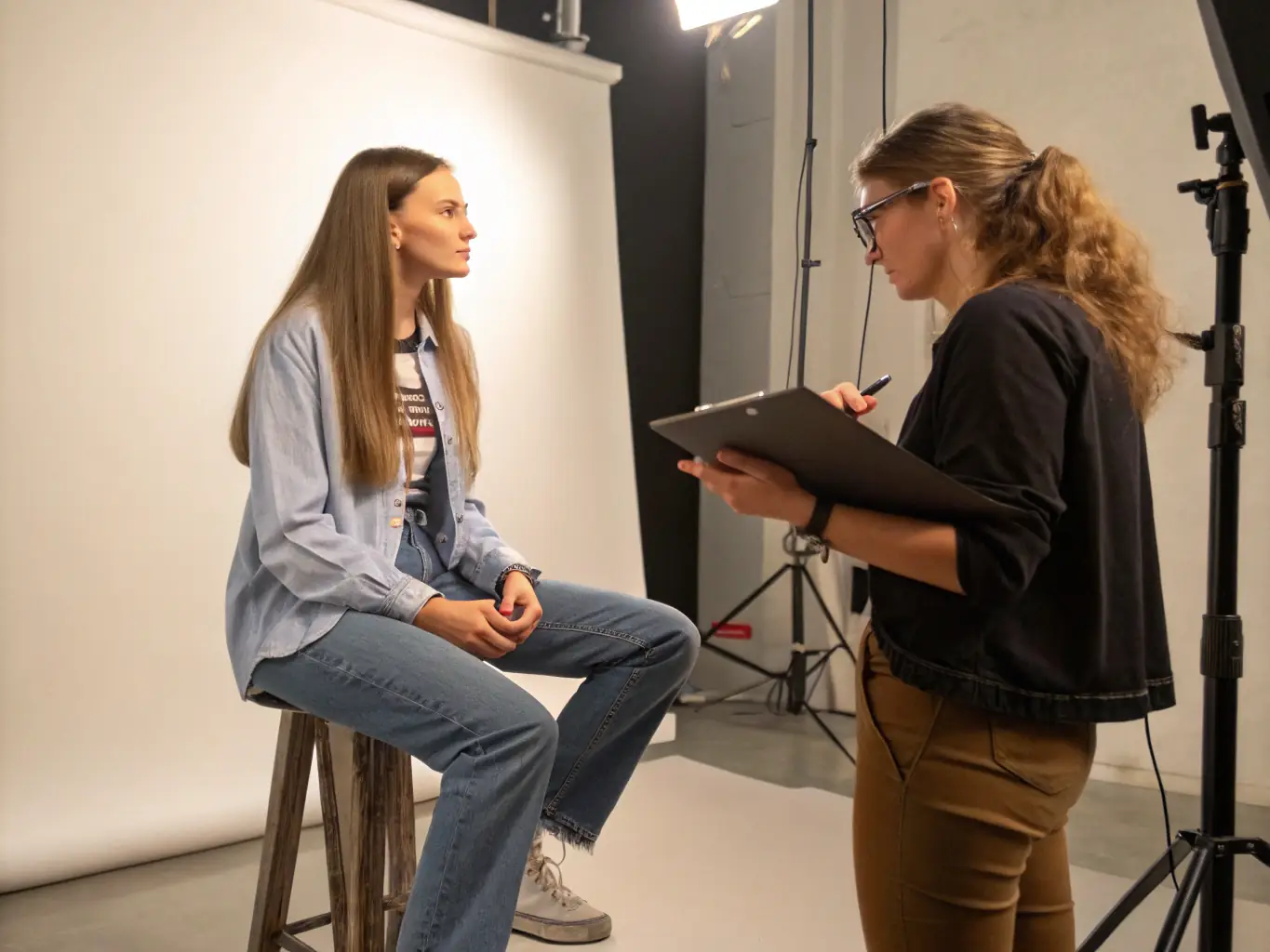 A photograph of a young artist receiving mentorship from an experienced professional, highlighting ASS NUCLEAR ZONE's dedication to artist development.
