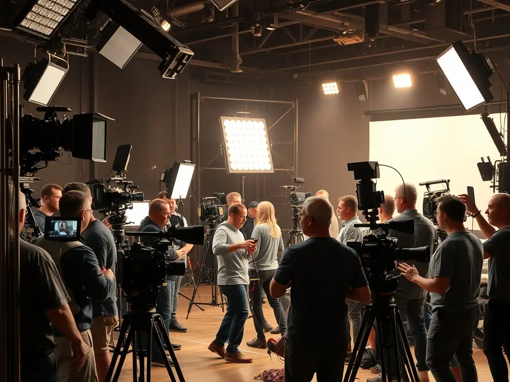 A behind-the-scenes image of a film production supported by ASS NUCLEAR ZONE, highlighting the technical expertise and collaborative spirit of the project.